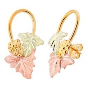 BLACK HILLS GOLD 10K 12K Tri-Color Gold Yellow Rose Green Leaf Grape Earrings